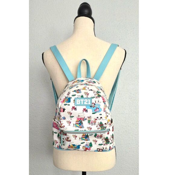 bt21 Handbags - BT21 Retired Holiday Town Mini Backpack White Faux Leather BTS K-Pop